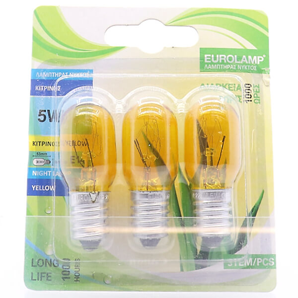 ΛΑΜΠΑ ΝΥΚΤΟΣ EUROLAMP 5W E14 ΚΙΤΡΙΝΗ 3τεμ BLISTER 220-240V