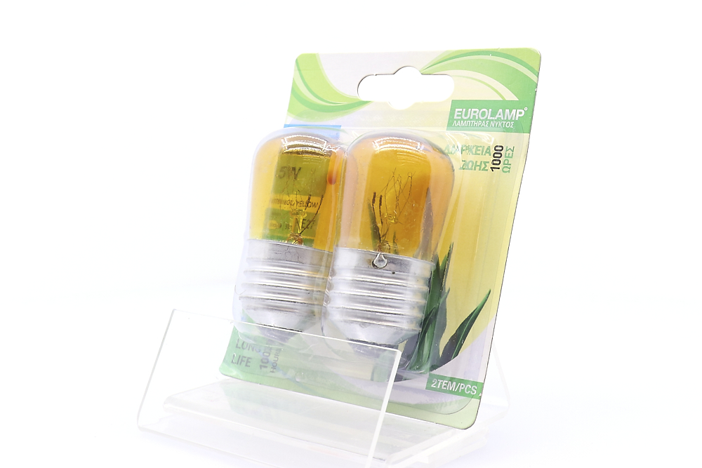 ΛΑΜΠΑ ΝΥΚΤΟΣ EUROLAMP 5W E27 ΚΙΤΡΙΝΗ 2τεμ BLISTER 220-240V