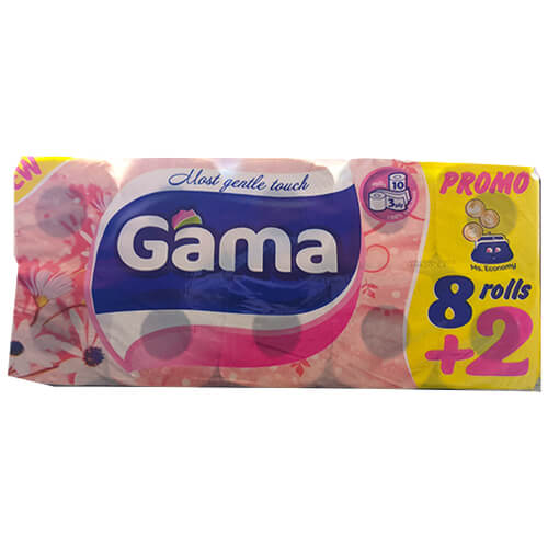 ΧΑΡΤΙ ΥΓΕΙΑΣ GAMA 3φυλλο 10ρολλά x 75γρ (8+2τεμ ΔΩΡΟ)