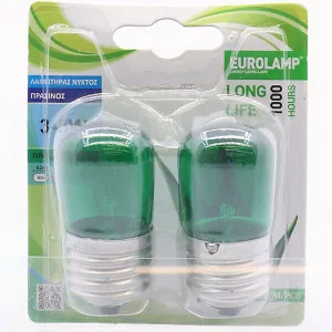 ΛΑΜΠΑ ΝΥΚΤΟΣ EUROLAMP 5W E27 ΠΡΑΣΙΝΗ 2τεμ BLISTER 220-240V